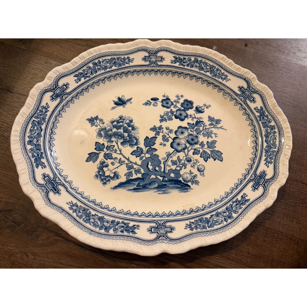 Vintage Masons Manchu Blue Ironstone Oval Serving Platter Large 15.5" England
